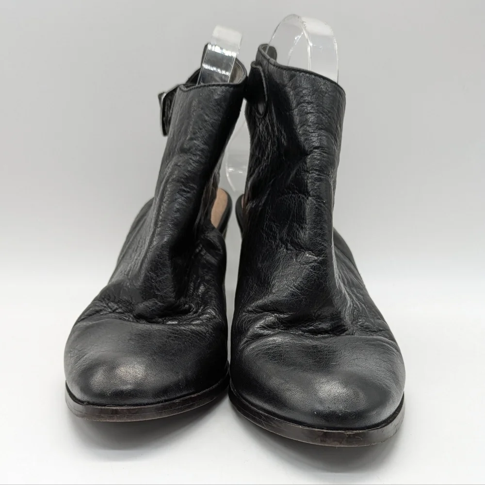 Seychelles Caravan Open Back Wedge Heel Black Leather Bootie 9